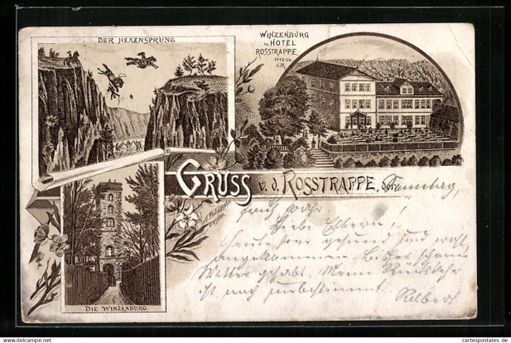 Vorläufer-Lithographie Thale /Harz, 1893, Hotel Zur Rosstrappe Mit Winzenburg, Der Hexensprung  - Thale