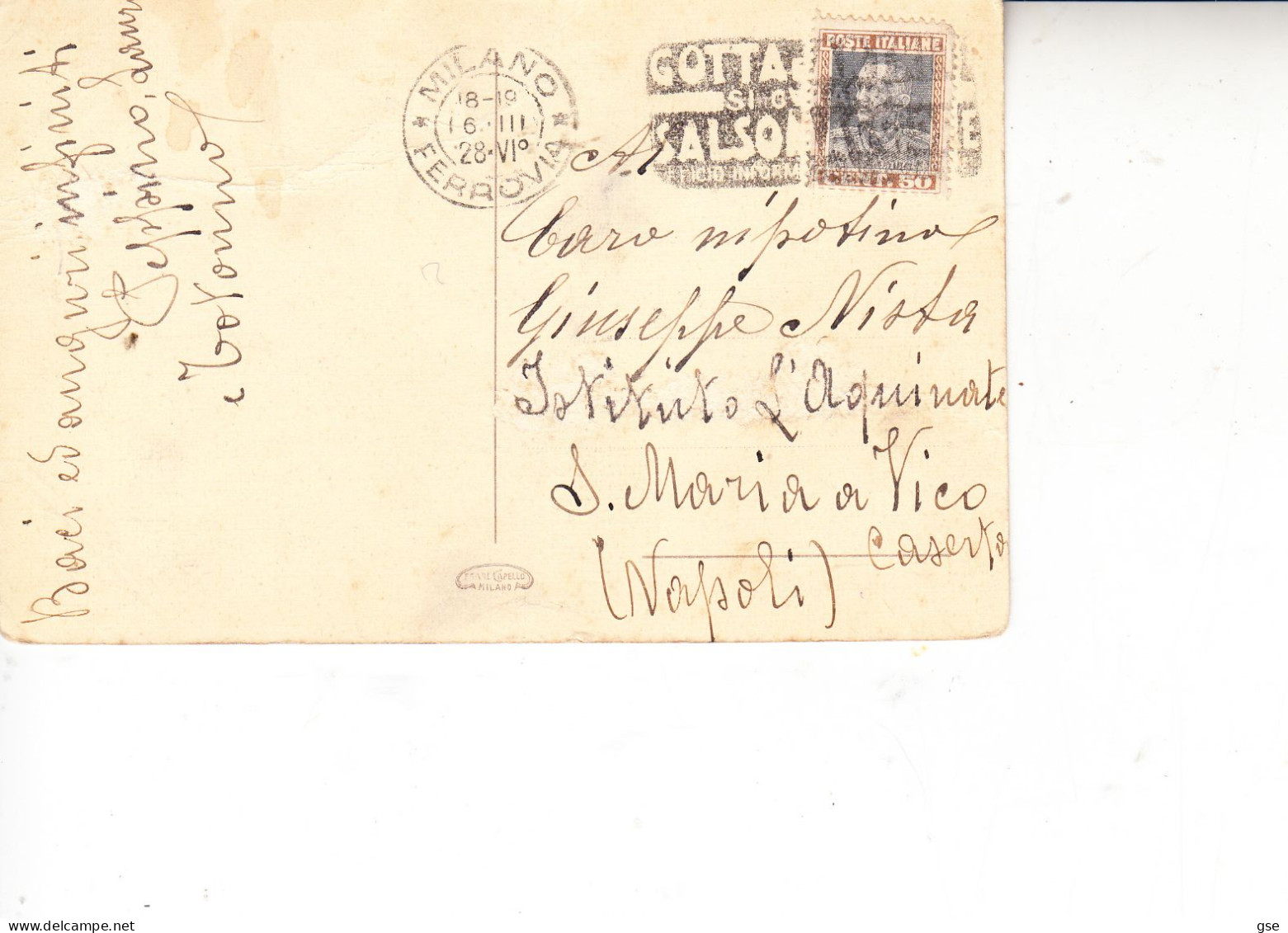 MILANO  1928 - Cartolina Per  S.Maria Vico - Caserta - - Milano (Milan)
