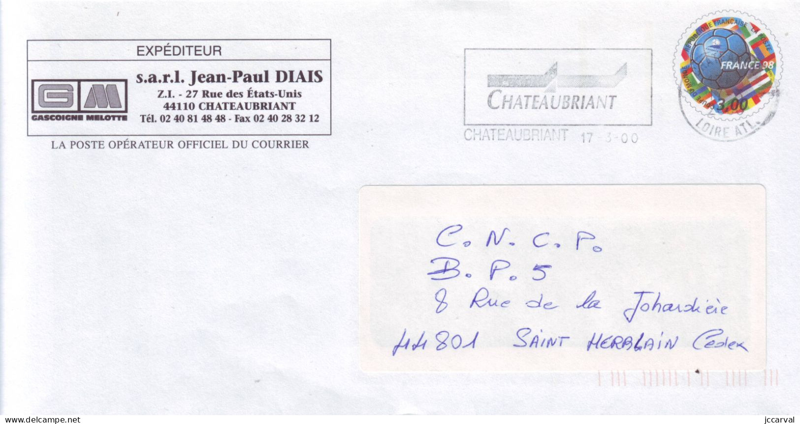 PAM Coupe Du Monde Football 98 - TSC JP DIAIS Chateaubriant Loire Atlantique - 44 - Oblitéré - Prêts-à-marquer