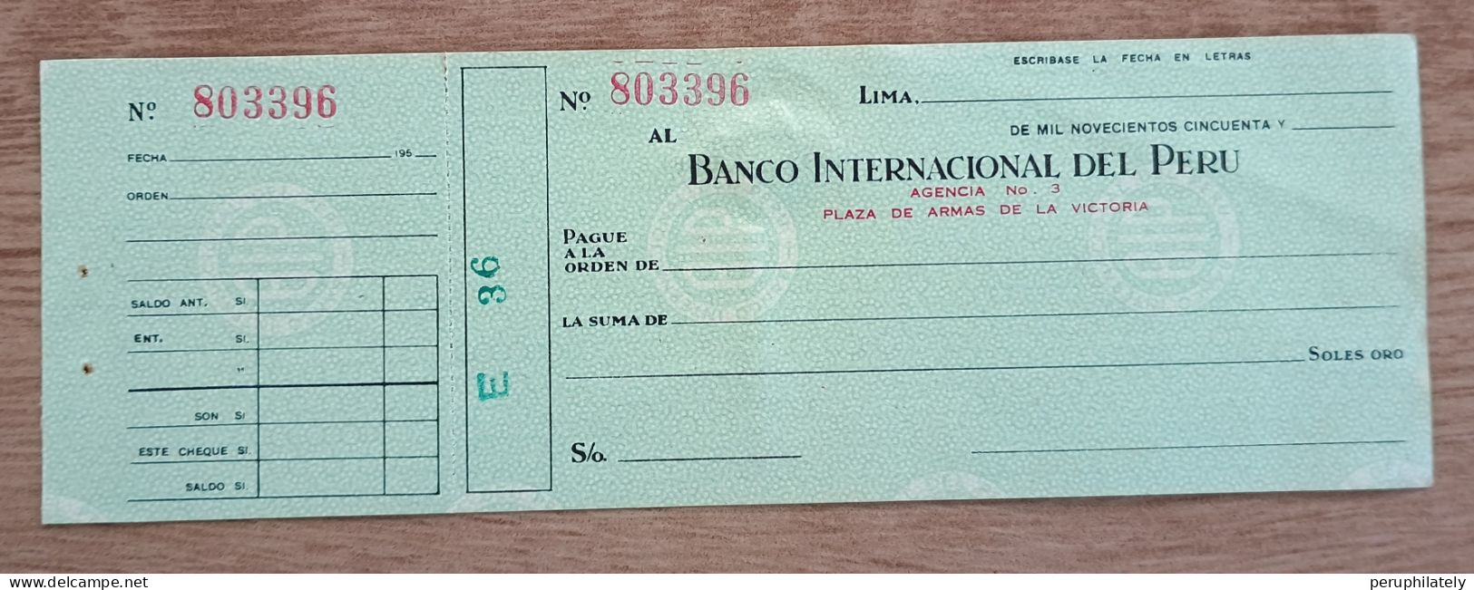 Peru Bank Check , Banco Internacional Del Peru - Perù