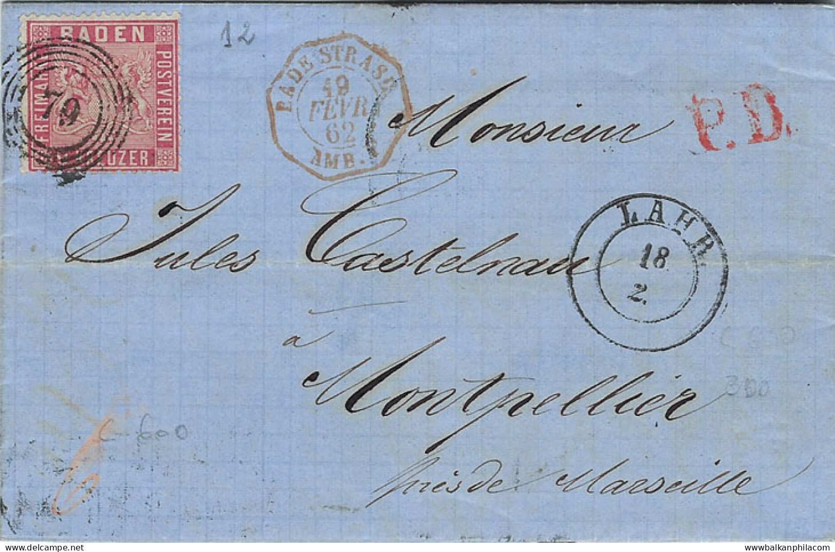 1862 Germany Baden 9Kr Entire To France - Other & Unclassified