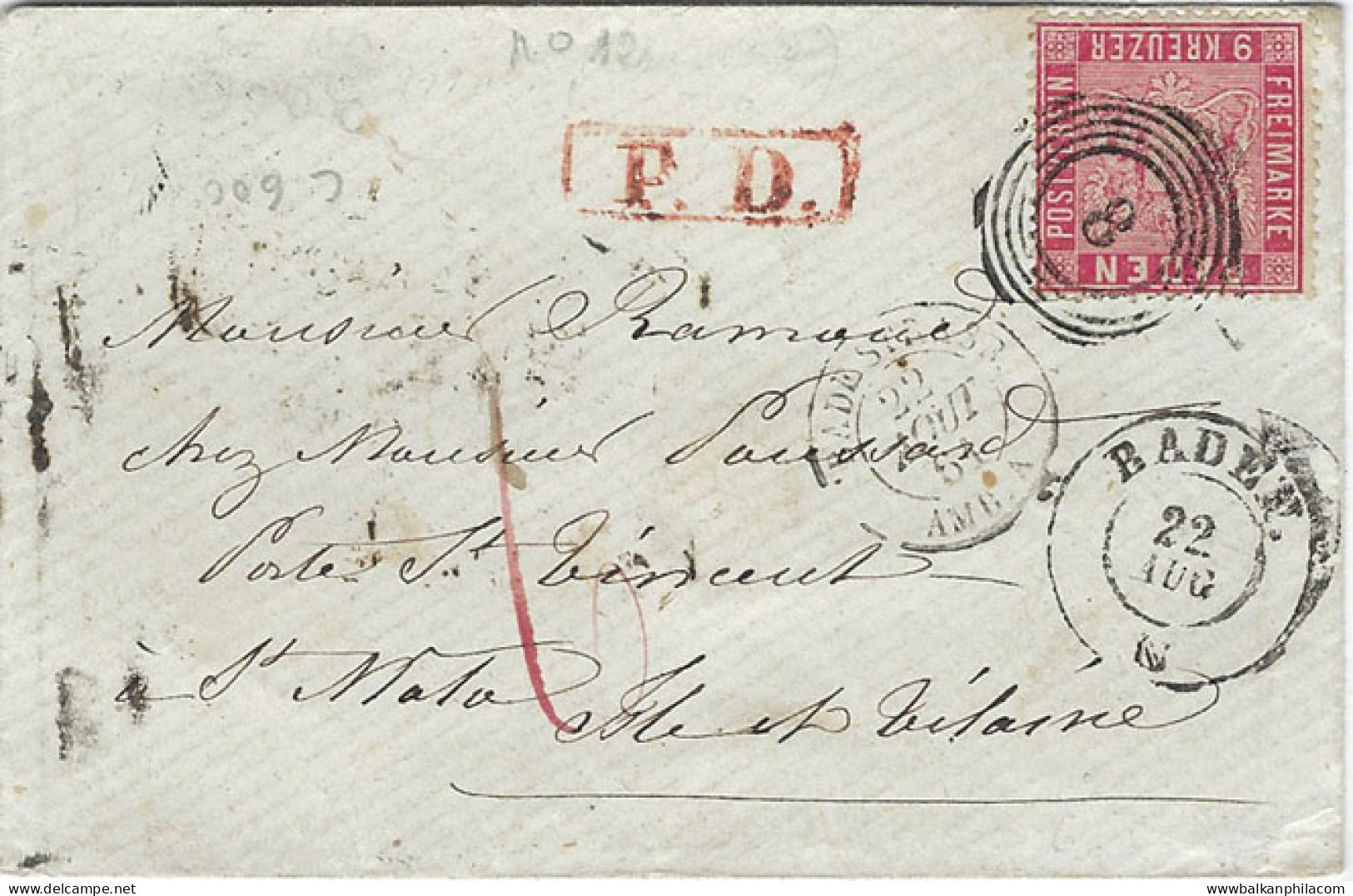 1864 Germany Baden 9Kr Entire To France - Autres & Non Classés