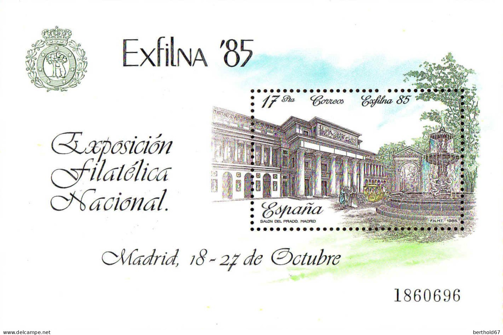 Espagne Bloc N** Yv: 34 Mi:28 Ed:2814 Exposicion Filatelica Exfilna 85 (Thème) - Expositions Philatéliques