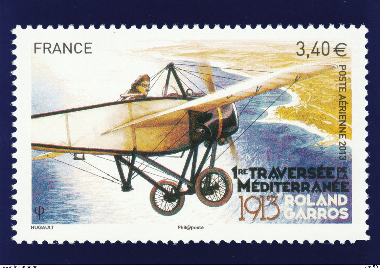 Carte Timbre Poste Aérienne Roland Garros De 2013 - 1ère Traversée De La Méditerranée 1913 - Briefmarken (Abbildungen)