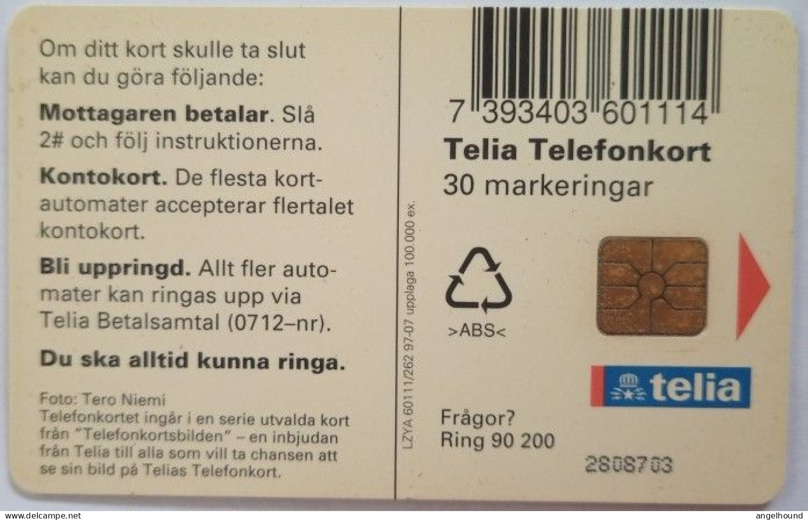 Sweden 30Mk. Chip Card - Brown Bear - Suède