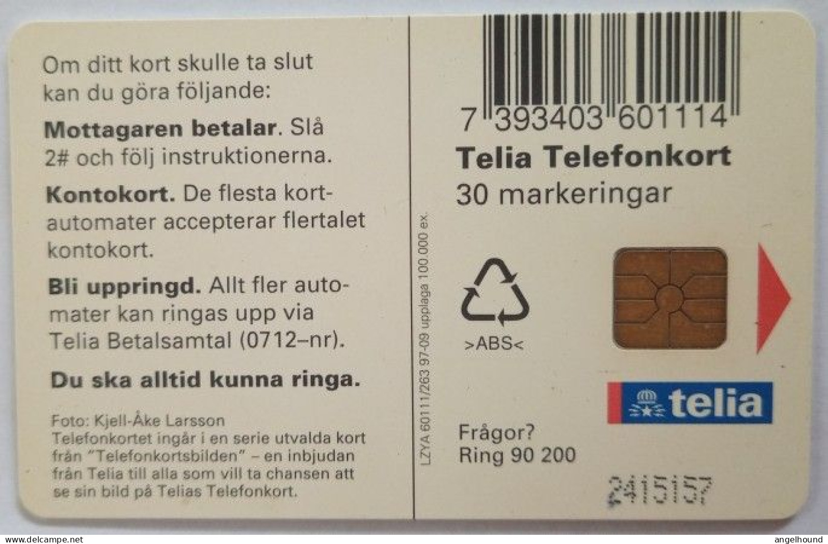 Sweden 30Mk. Chip Card - Bilberries - Roda Vinbar - Schweden