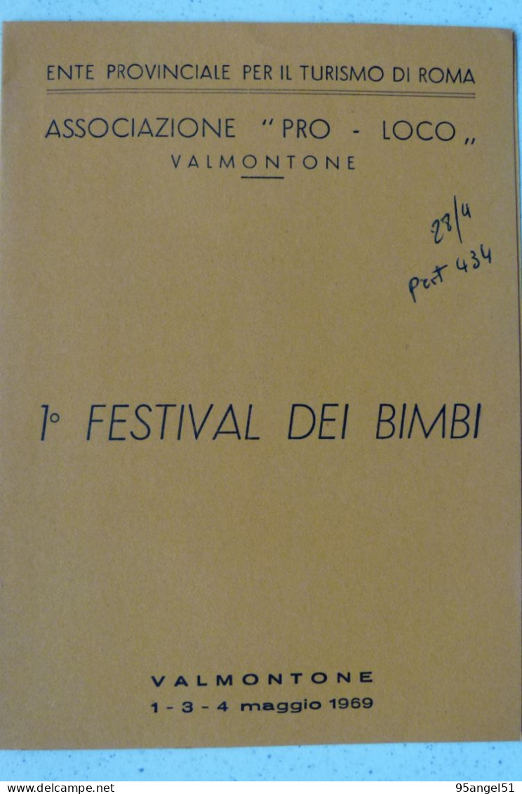 ASSOCIAZIONE PRO LOCO VALMONTONE - EPT ROMA - 1° FESTIVAL DEI BIMBI 1969 - INVITO - Altri & Non Classificati