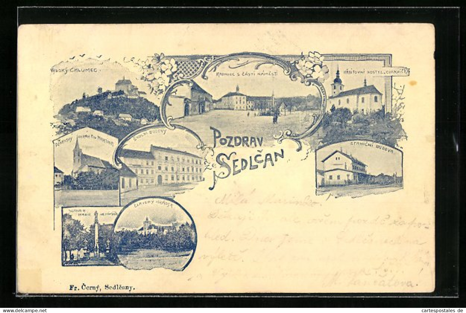AK Sedlcany, Kirche, Denkmal, Bahnhof, Ortsansicht  - Tchéquie