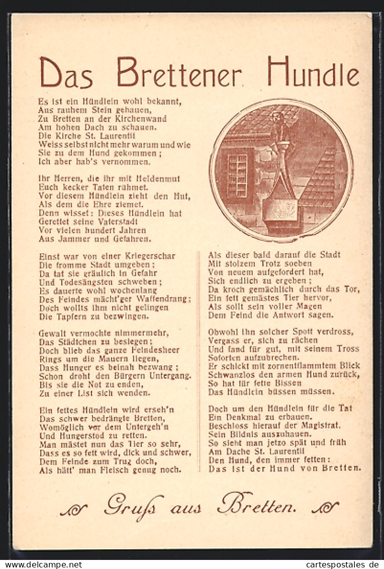 AK Bretten I. B., Brettener Hundle, Gedicht  - Bretten