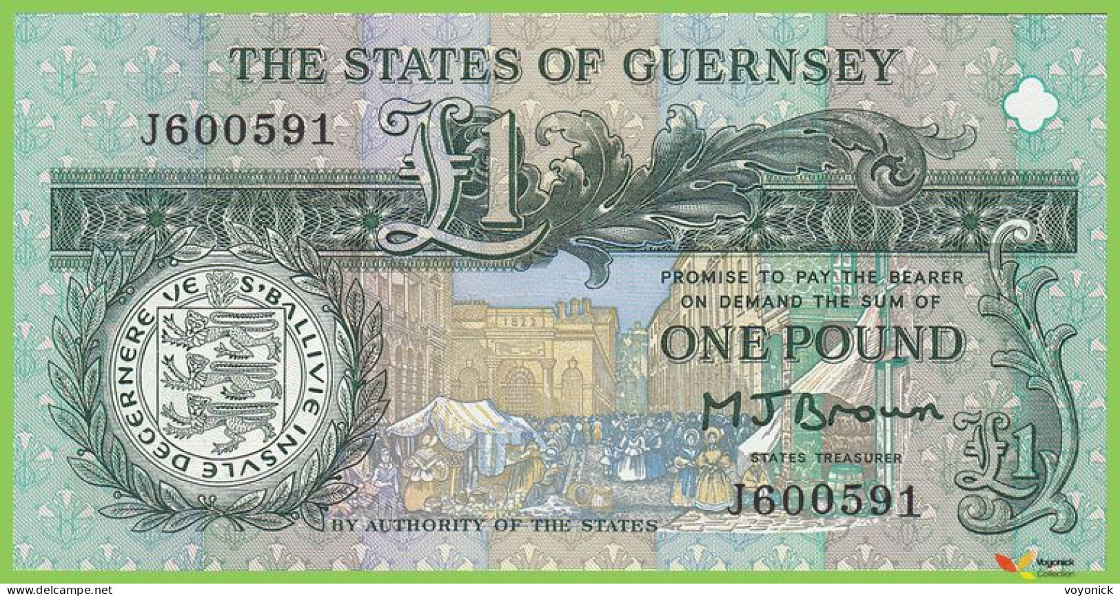 Voyo GUERNSEY 1 Pound ND(1991) P52a B157a J UNC - Guernsey