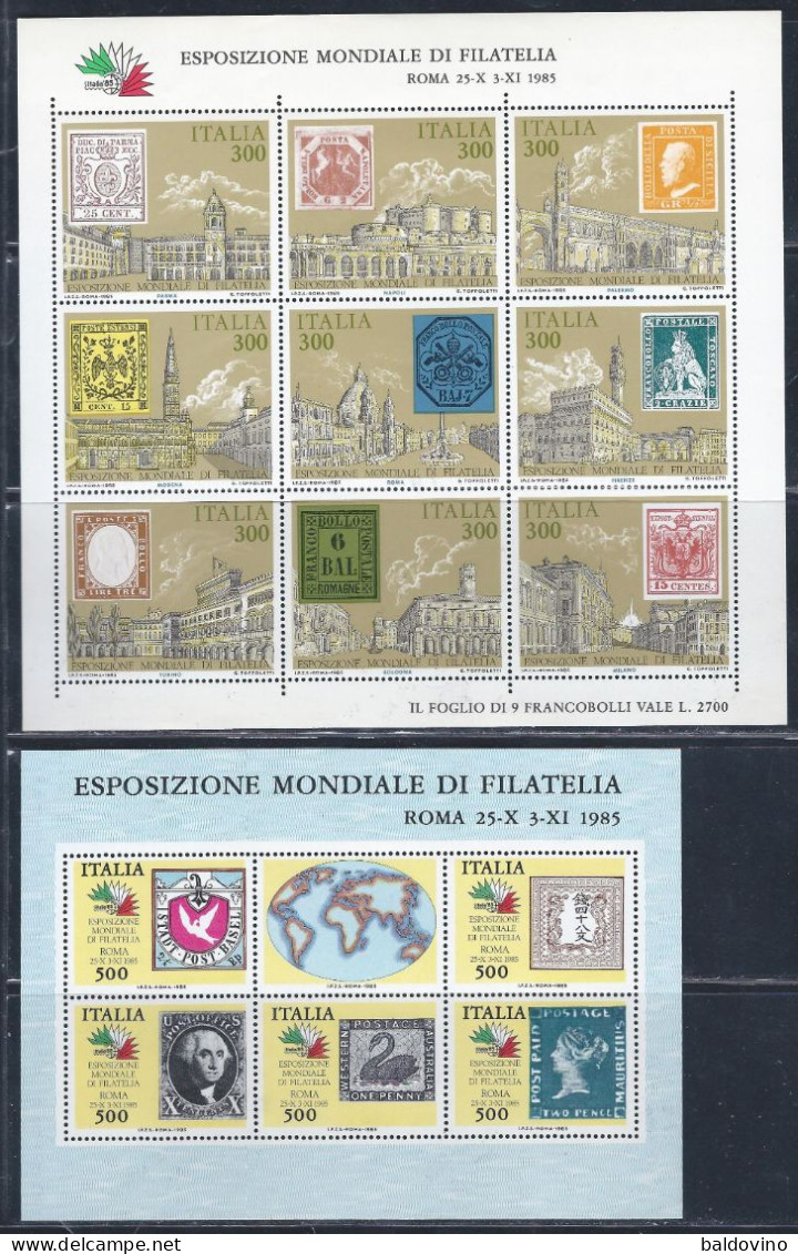 Italia 1985 Esposizione Mondiale Di Filatelia 3 Foglietti Nuovi Perfetti - Blocs-feuillets