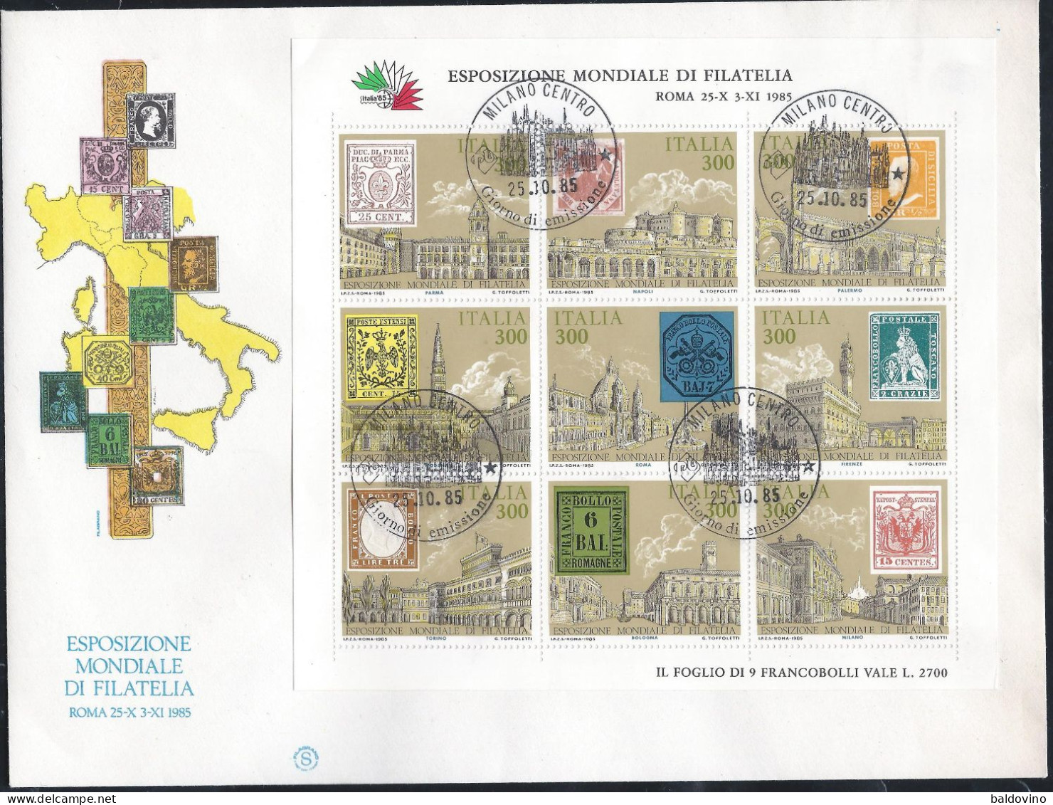 Italia 1985 Esposizione Mondiale Di Filatelia Foglietto Antichi Stati - FDC