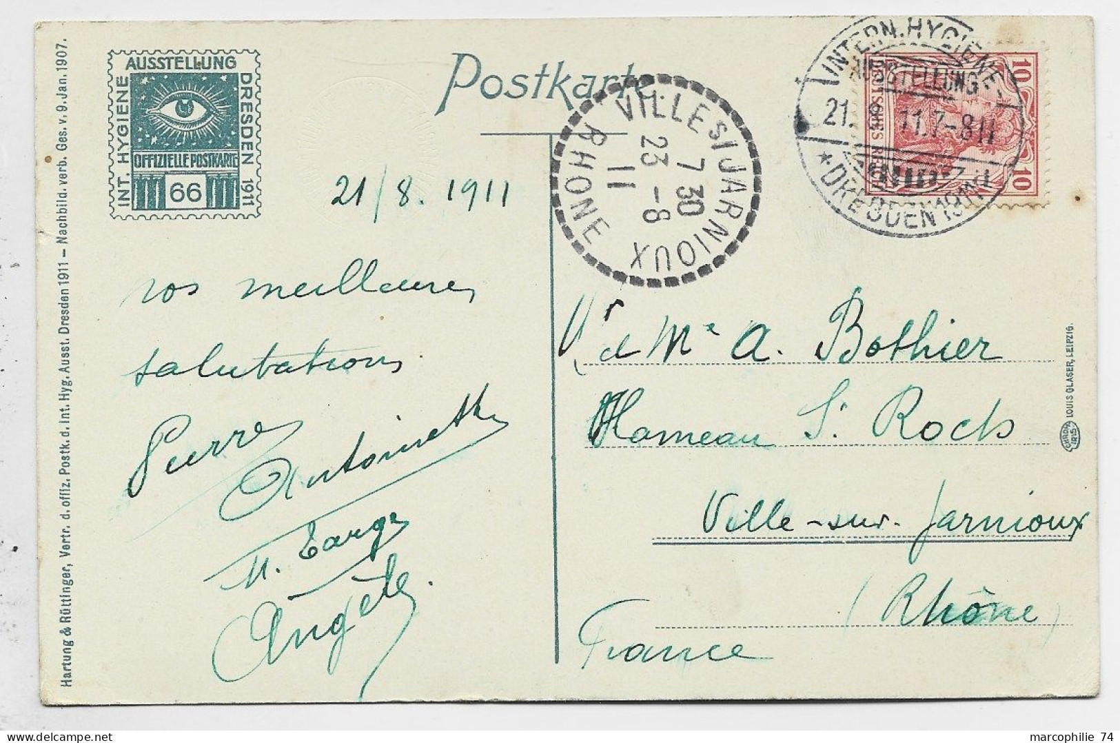 GERMANY GERMANIA 10C INTERN HYGIENE DRESDEN 21.8.1917 KARTE POST CONCORDANTE - Brieven En Documenten