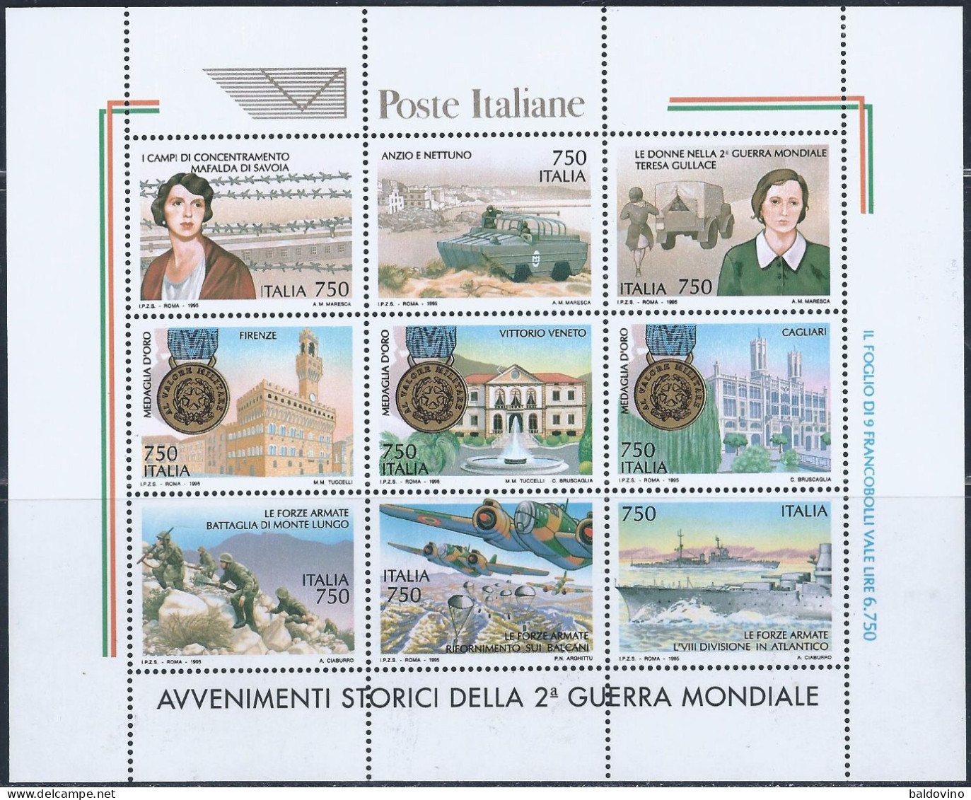 Italia 1995 Avvenimenti Storici Della 2^ Guerra Mondiale Foglietto Nuovo Perfetto - Blocks & Sheetlets