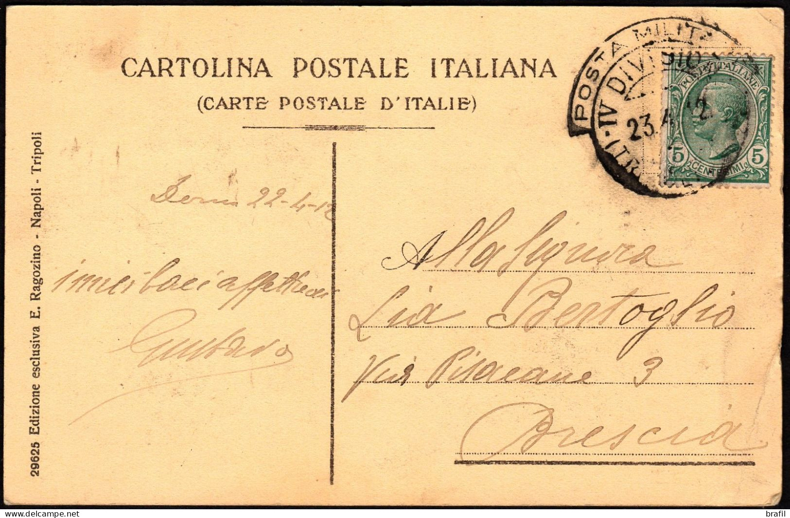 1912 Posta Militar4e IV Divisione Tripolitania Cartolina Da Derna Per Brescia - Military Mail (PM)