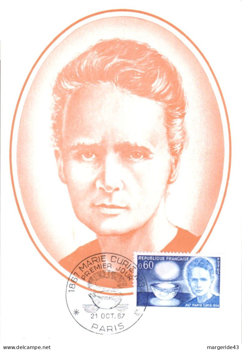 CARTE MAXIMUM 1967 MARIE CURIE - 1960-1969