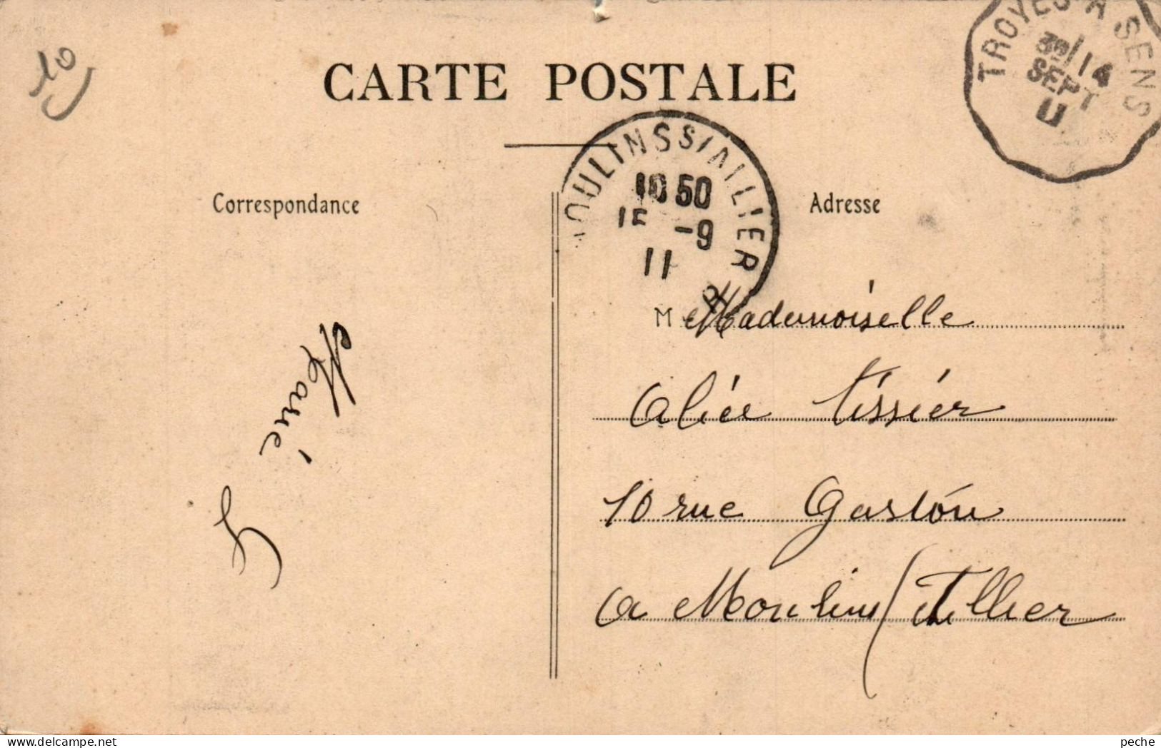 N°2761 W -cachet Convoyeur Troyes à Sens -1911- - Railway Post