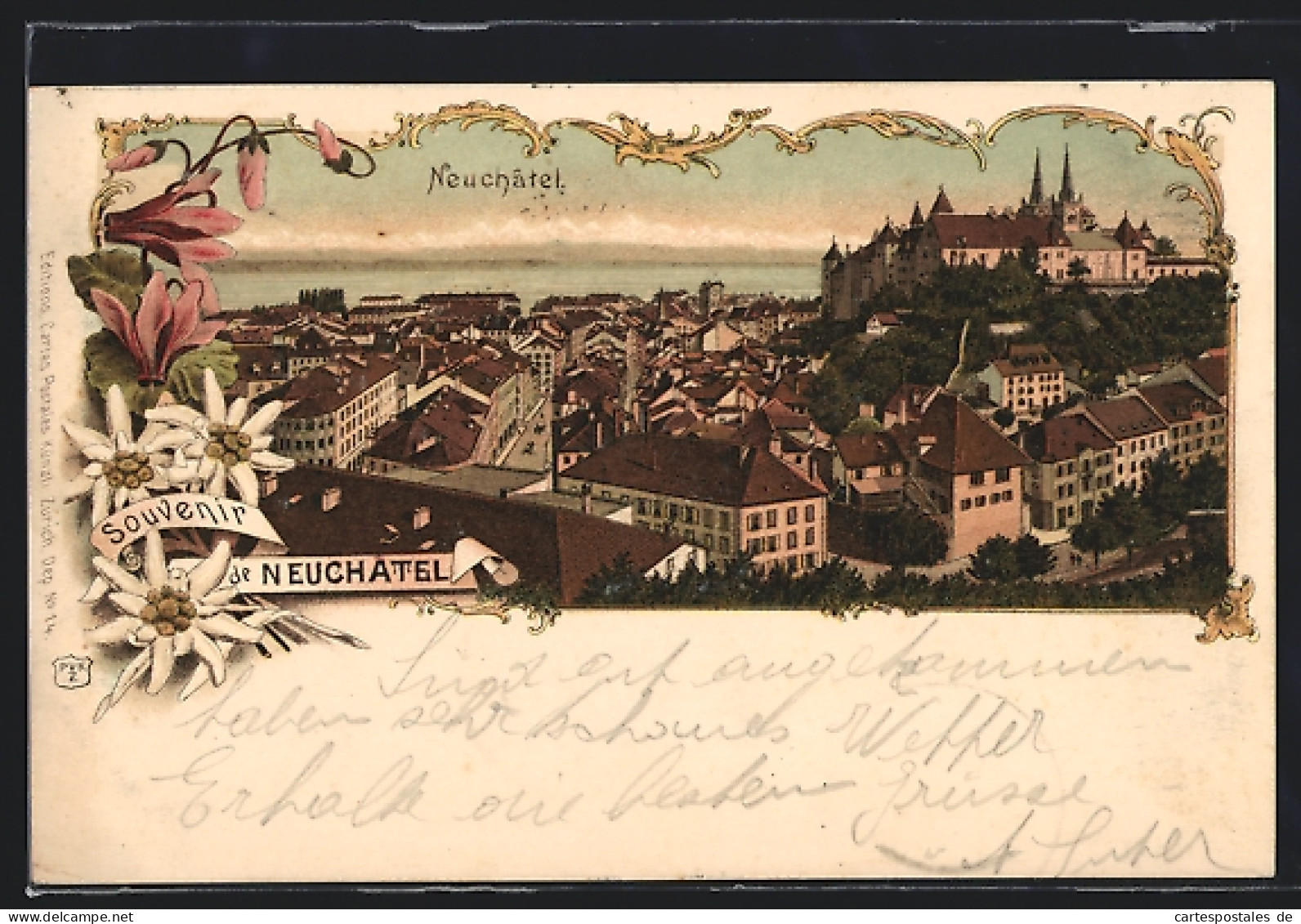 Lithographie Neuchatel, Ortsansicht  - Autres & Non Classés