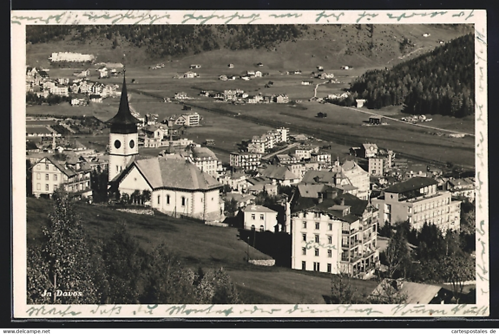 AK Davos, Teilansicht Mit Kirche  - Davos