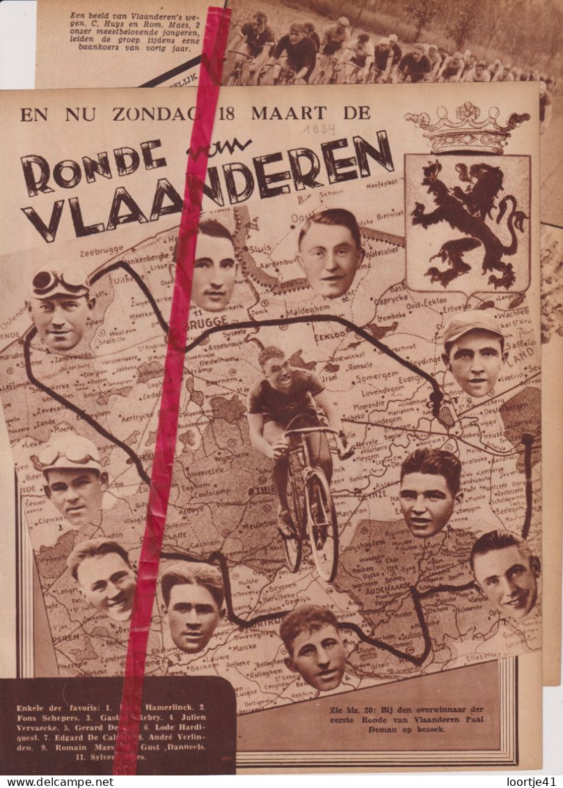 Wielrennen Deelnemers Ronde Van Vlaanderen, Wegwijzer - Orig. Knipsel Coupure Tijdschrift Magazine - 1934 - Non Classés