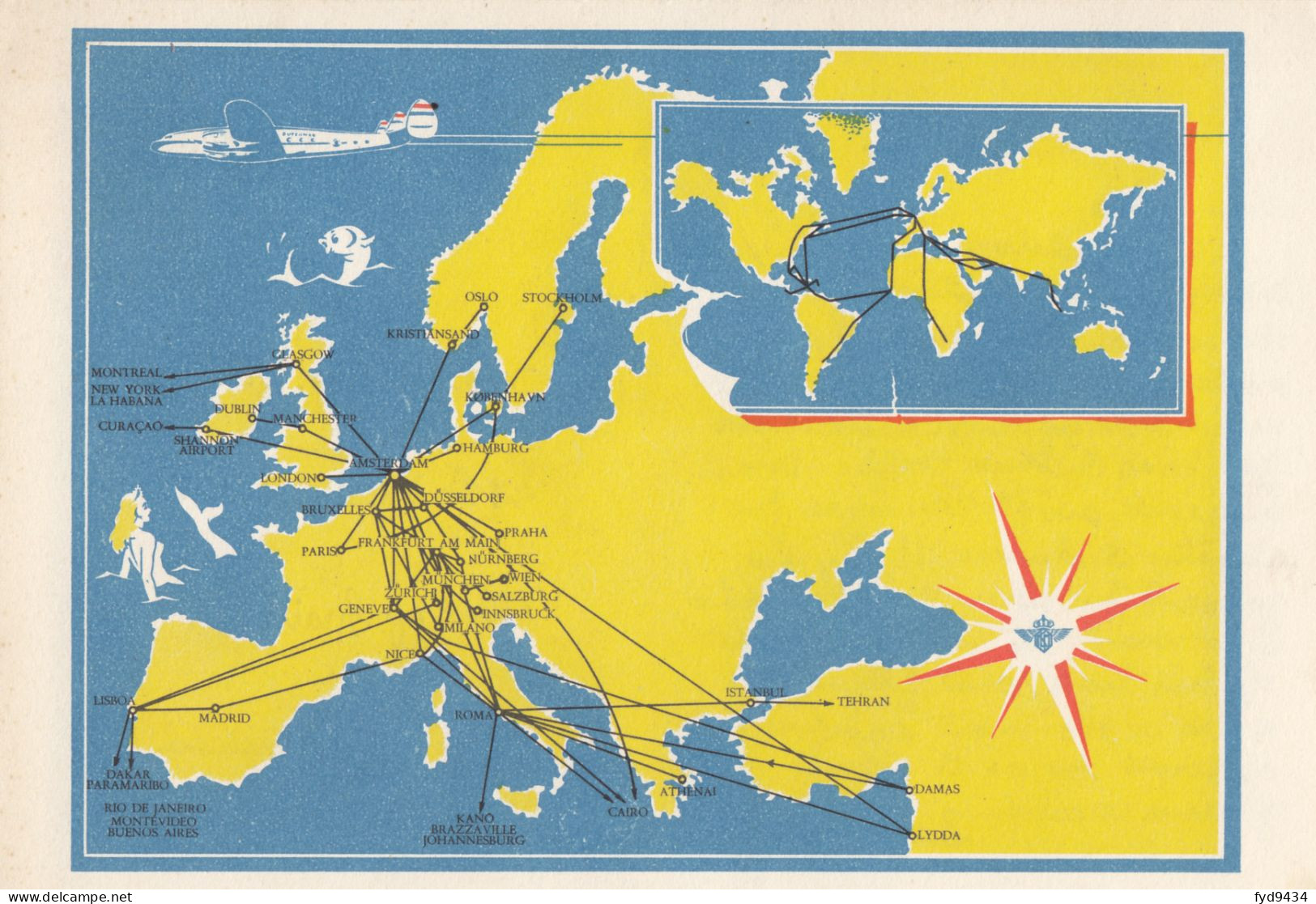 CPA - Carte De La Compagnie K.L.M Royal Dutch Airlines - Réseau K.L.M Constellation - Entier Postal - Autres & Non Classés