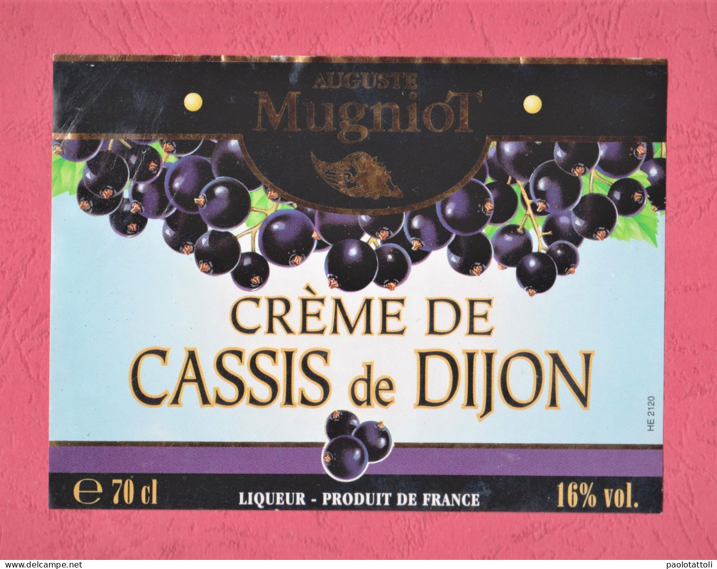 Etichetta Usata, Used Label- AUGUSTE MUGNIOT, CREME DE CASSIS De DIJON, Liqueur. 115x 84mm - Alcohols & Spirits