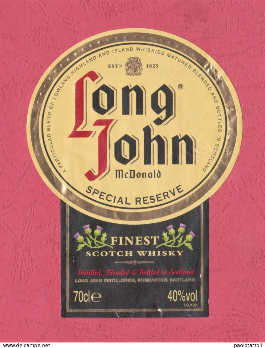 Etichetta Usata, Used Label- Long John, Scotch Whisky. Dumbarton, Scotland. 120x 90mm - Whisky