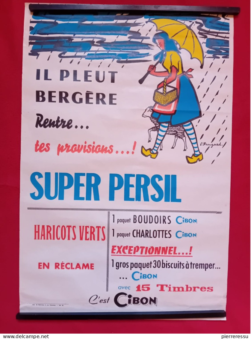 AFFICHE SUPER PERSIL IL PLEUT BERGÈRE RENTRE TES PROVISIONS PAR BREUZARD 60 X 40 Cm - Plakate