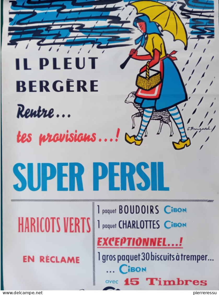 AFFICHE SUPER PERSIL IL PLEUT BERGÈRE RENTRE TES PROVISIONS PAR BREUZARD 60 X 40 Cm - Plakate