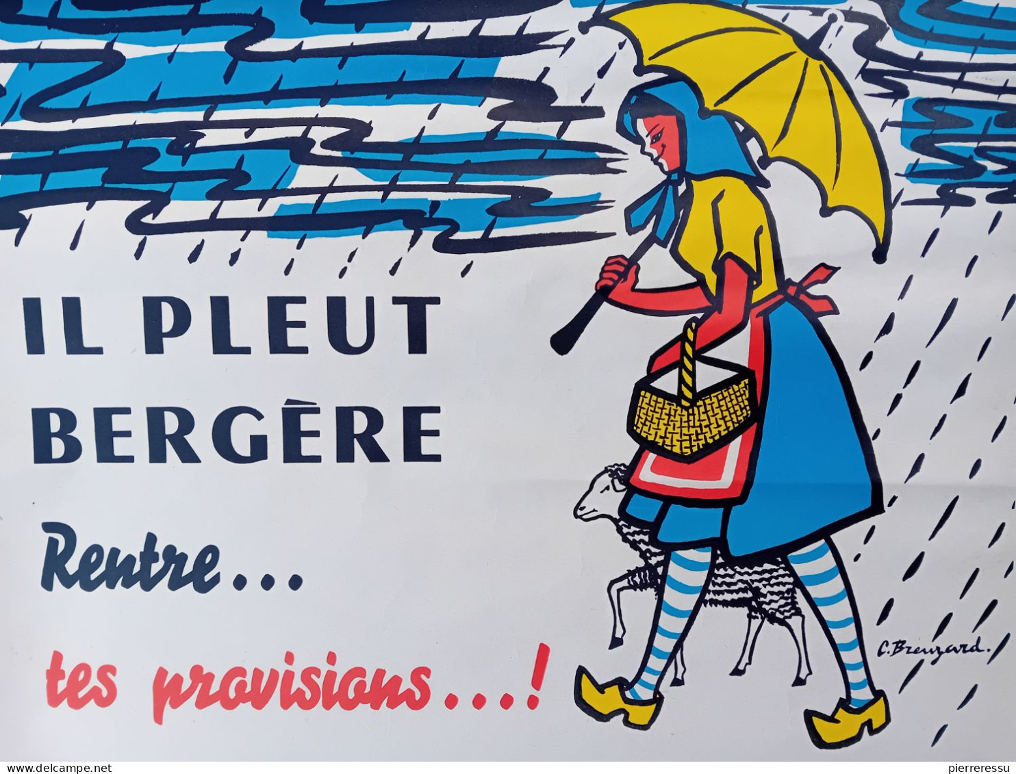 AFFICHE SUPER PERSIL IL PLEUT BERGÈRE RENTRE TES PROVISIONS PAR BREUZARD 60 X 40 Cm - Plakate