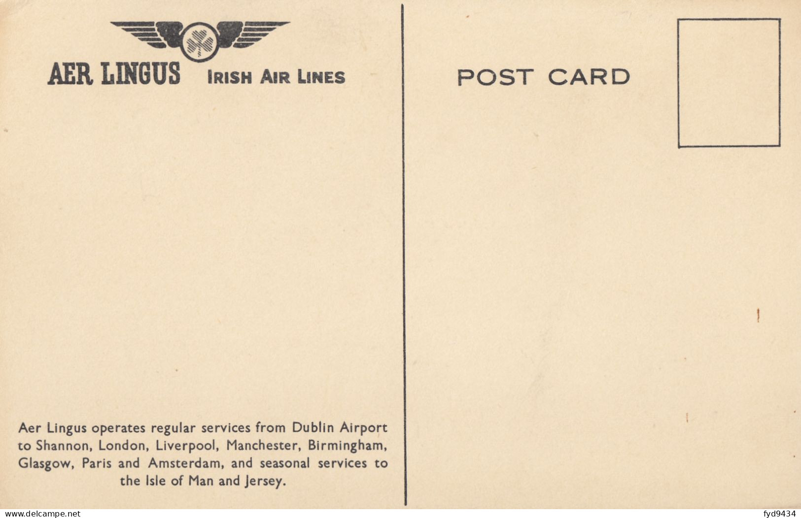 CPA - Carte De La Compagnie AER Lingus - Irish Air Lines - Dublin London - Autres & Non Classés