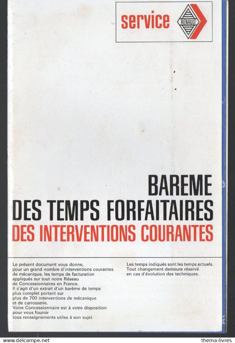 (automobiles RENAULT)barême Des Temps Forfaitaires (PPP47398) - Advertising
