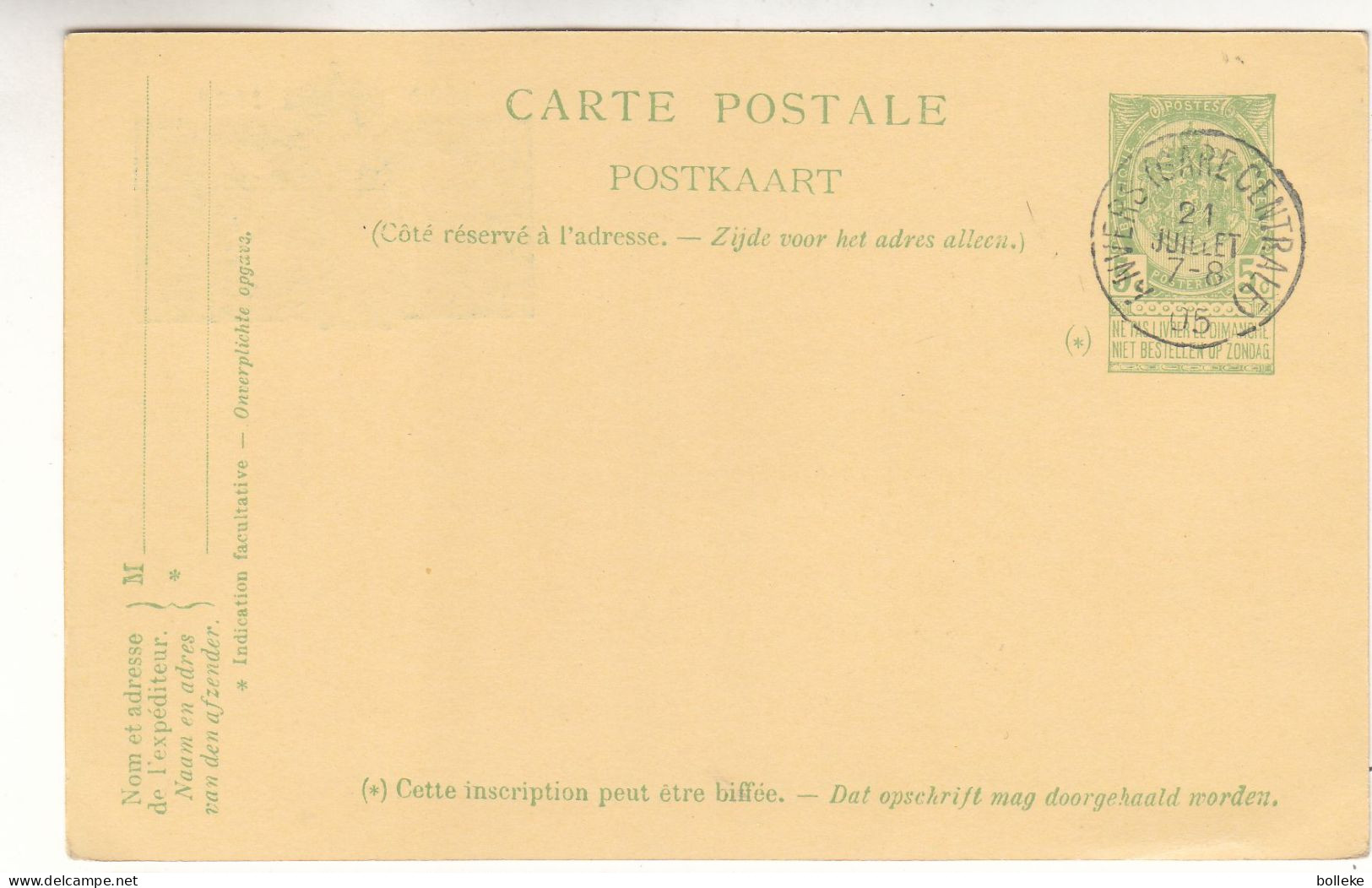 Belgique - Carte Postale De 1905 - Entier Postal - Oblit Anvers Gare Centrale - - 1893-1907 Wappen