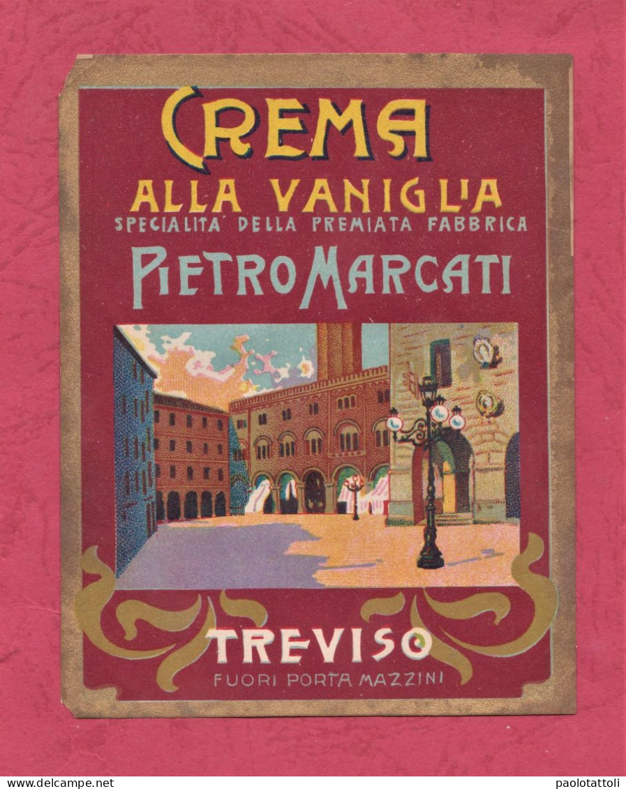 Label New- Crema Alla Vaniglia. Premiata Fabbrica Pietro Marcati, Treviso- Italy. 116x 90mm - Alcoholes Y Licores