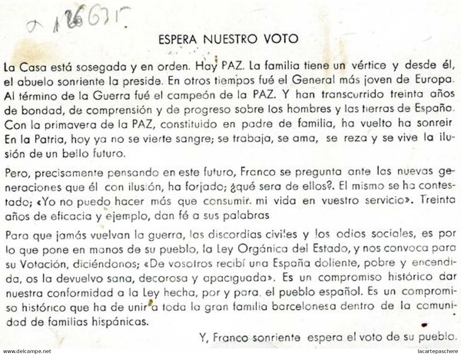 X126635 FOTOGRAFIA DE FRANCISCO FRANCO BAHAMONDE CAUDILLO DE ESPANA EN FAMILIA ESPERANDO NUESTRO VOTO - Guerres - Autres