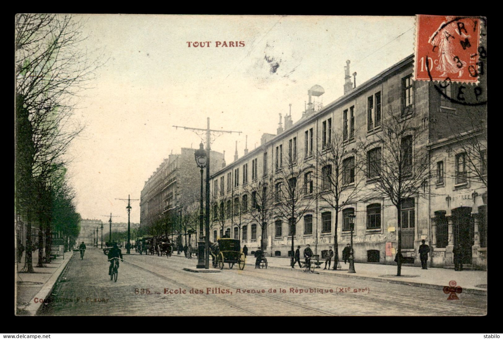 75 - PARIS - 11EME - TOUT PARIS N°835 - ECOLE DES FILLES AVENUE DE LA REPUBLIQUE  - CARTE ANCIENNE COLORISEE - District 11