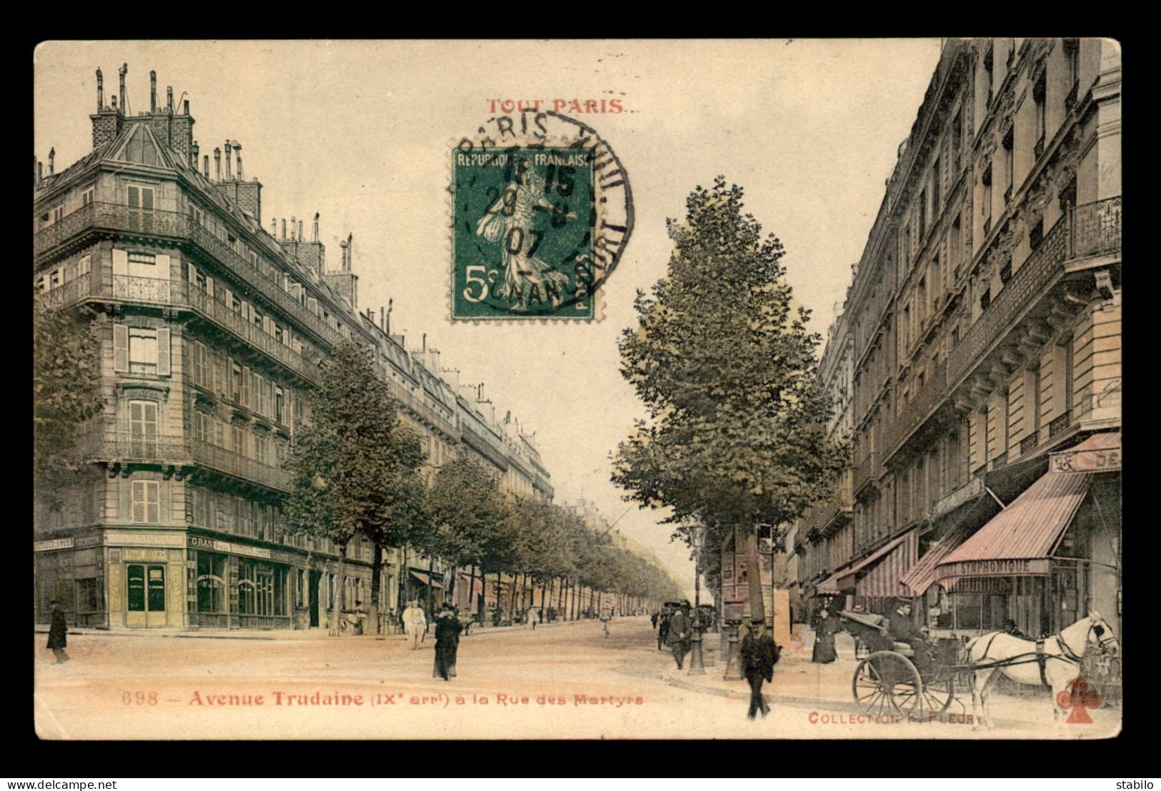 75 - PARIS - 9EME - TOUT PARIS N°698 - AVENUE TRUDAINE A LA RUE DES MARTYRS - CARTE ANCIENNE COLORISEE - EDITEUR FLEURY - District 09