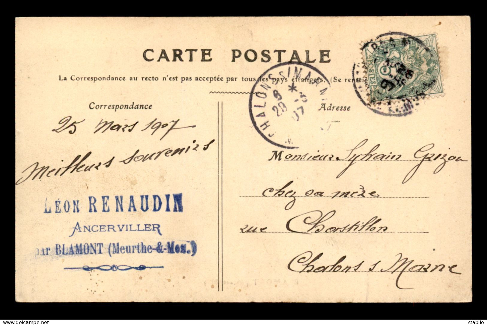 54 - BLAMONT - RUE DE BARBAS - CACHET AU VERSO LEON RENAUDIN, ANCERVILLER - Blamont