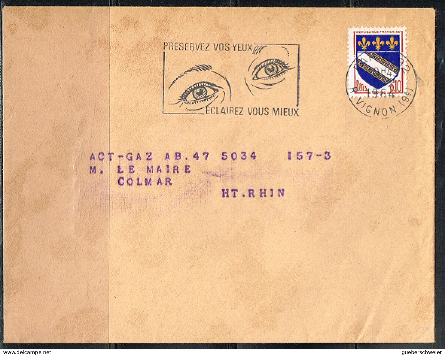 OPT-L34 - FRANCE Flamme Illustrée Sur Lettre De Paris 1964 "Préservez Vos Yeux Eclairez Vous Mieux" - Mechanical Postmarks (Advertisement)