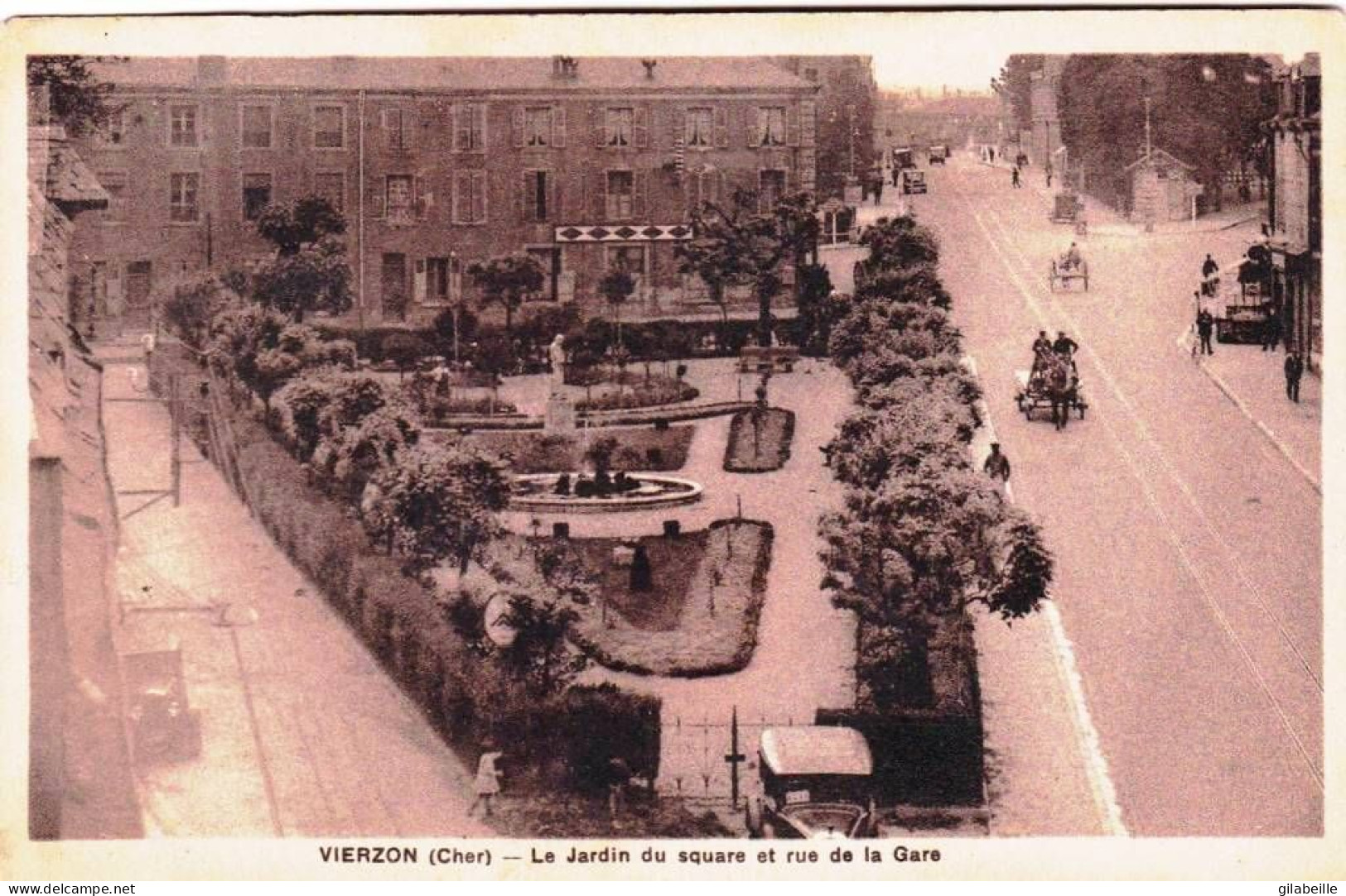 18 - Cher -  VIERZON - Le Jardin Du Square Et Rue De La Gare - Vierzon