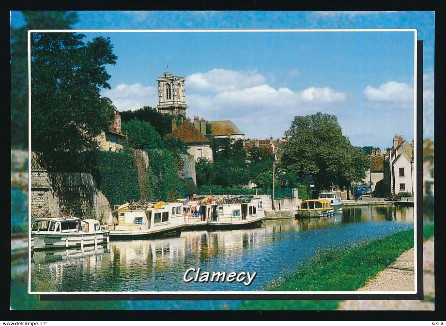 CPSM  / CPM 10.5 X 15 Nièvre CLAMECY  Le Canal Du Nivernais Et La Collégiale St-Martin  Péniche - Clamecy