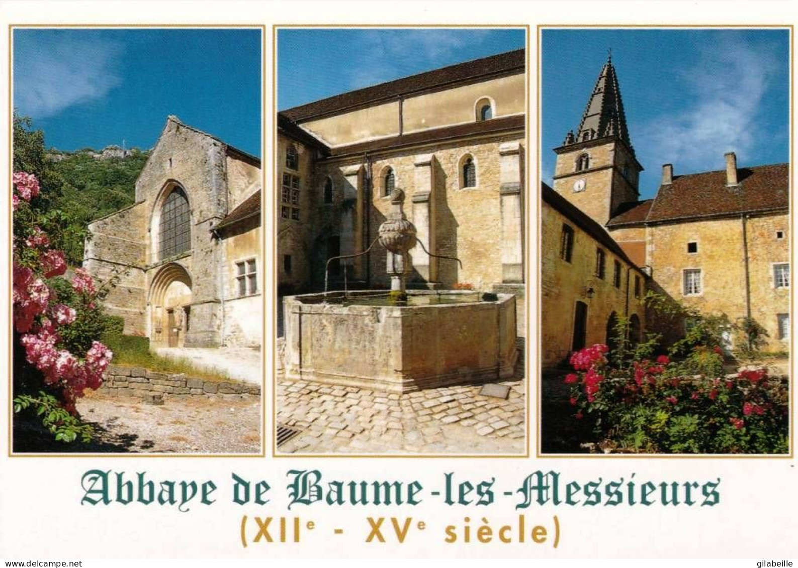 39 - Jura -   BAUME  Les MESSIEURS - L Abbaye - Facade De L église - Fontaine Dans La Cour Et Le Clocher - Baume-les-Messieurs