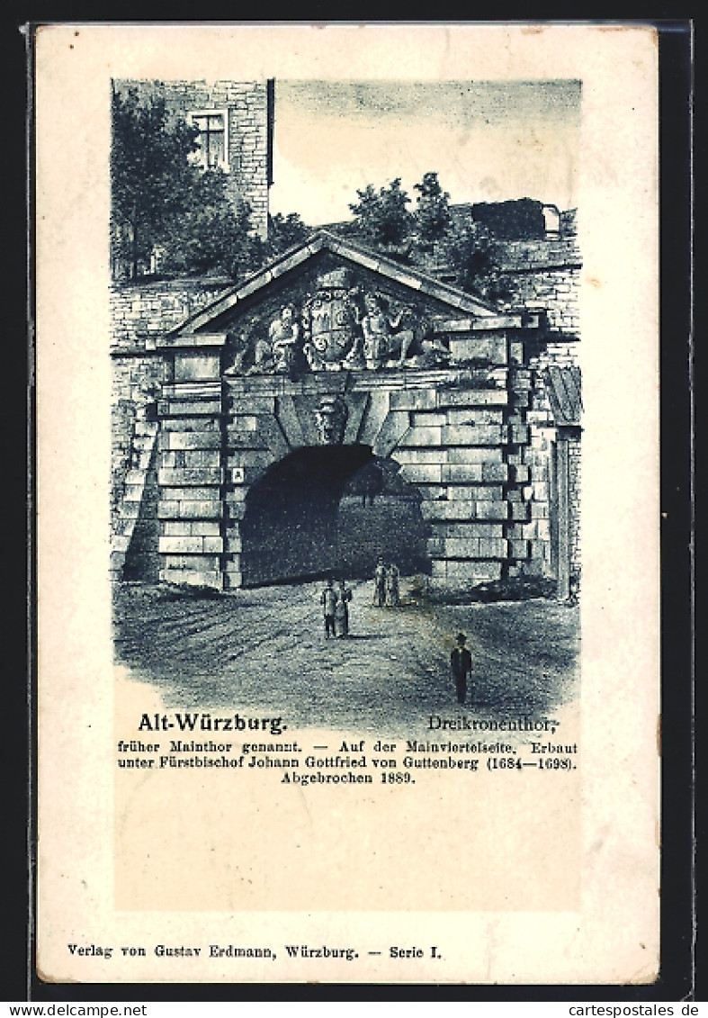 Künstler-AK Würzburg, Strassenpartie Am Dreikronenthor  - Wuerzburg