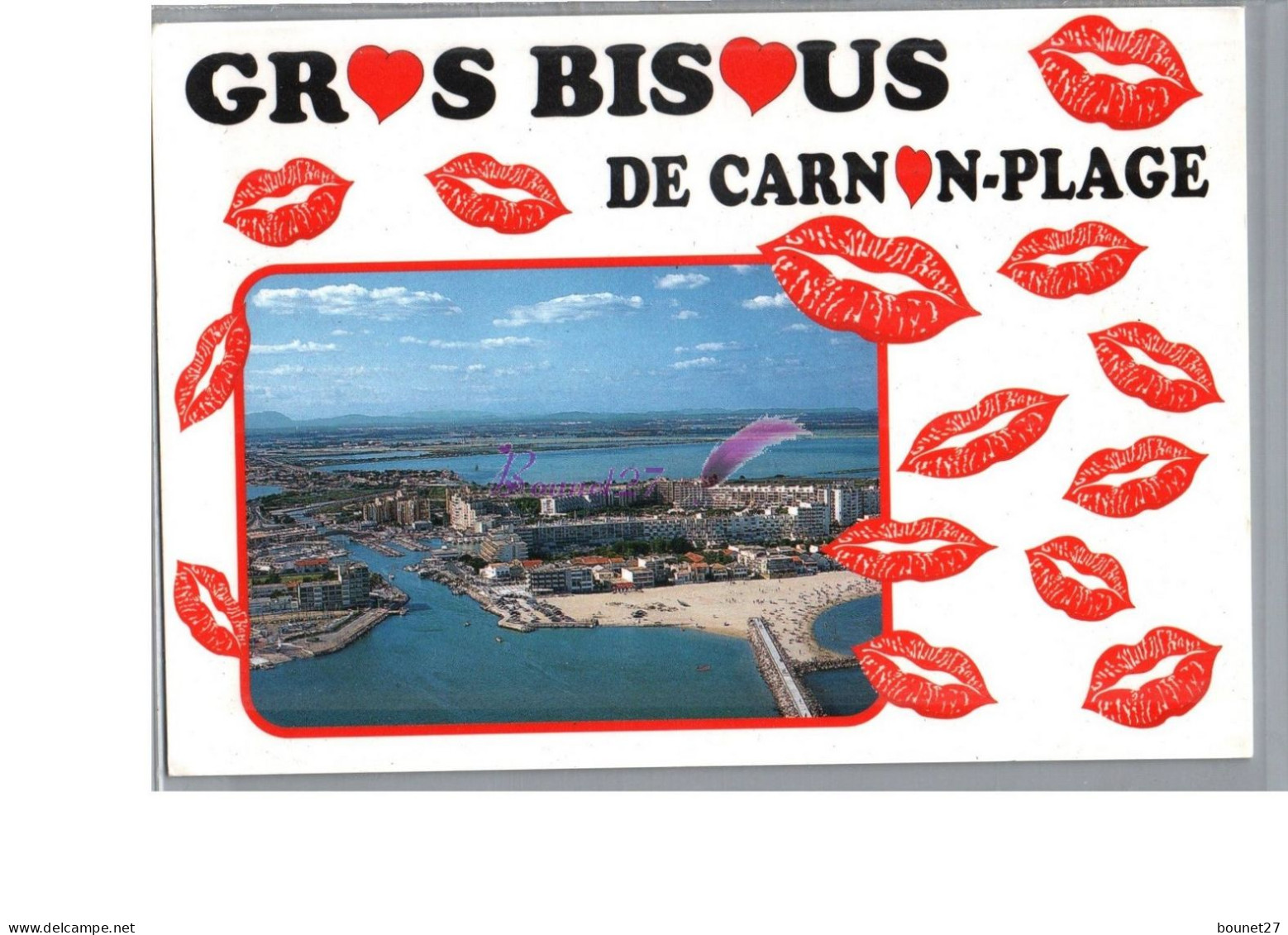 CARNON PLAGE 34 - Vue Générale Sur Le Port De Plaisance Gros Bisous Avec Des Cœurs Carte Vierge - Andere & Zonder Classificatie
