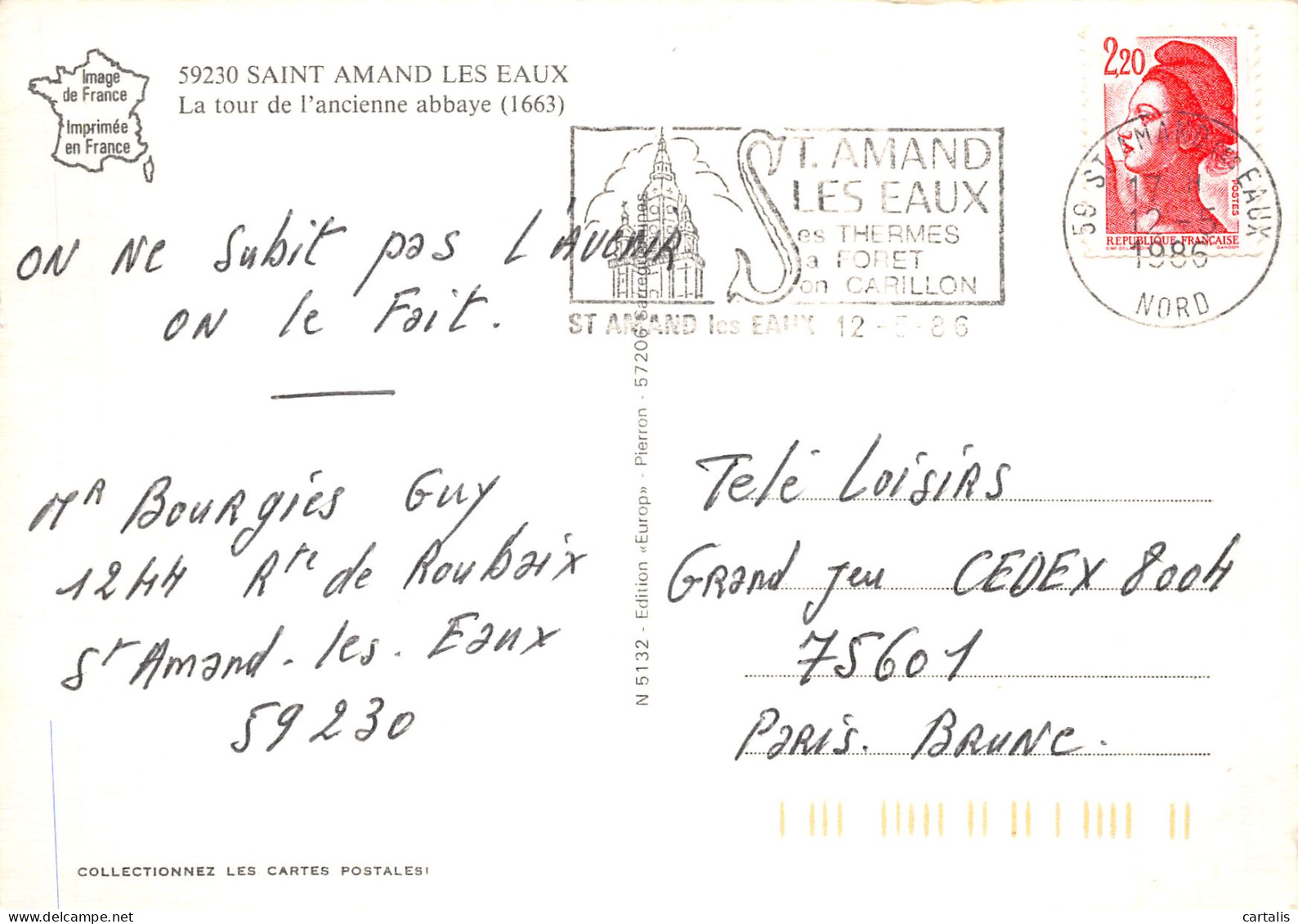 59-SAINT AMAND LES EAUX-N°4213-B/0381 - Saint Amand Les Eaux