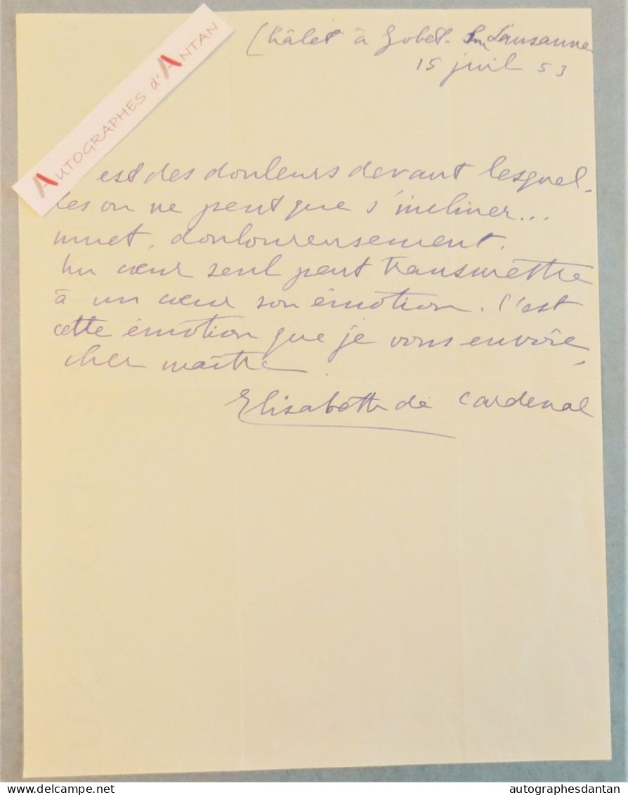 ● L.A.S 1953 Elisabeth De CARDENAL Peintre Pianiste Née Au Pérou (Lima) à Maurice ROSTAND Lettre LAUSANNE Suisse - Painters & Sculptors