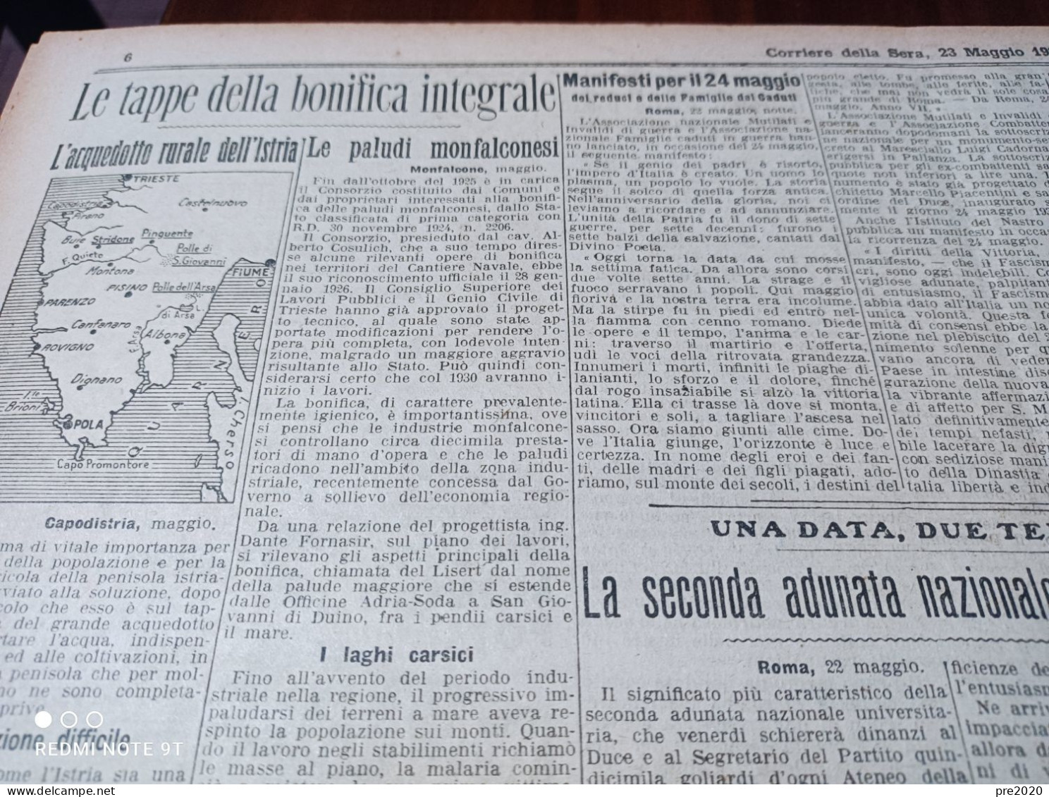 CORRIERE DELLA SERA 23/5/1929 CAPODISTRIA ISTRIA MONFALCONE PRADURO E SASSO - Sonstige & Ohne Zuordnung