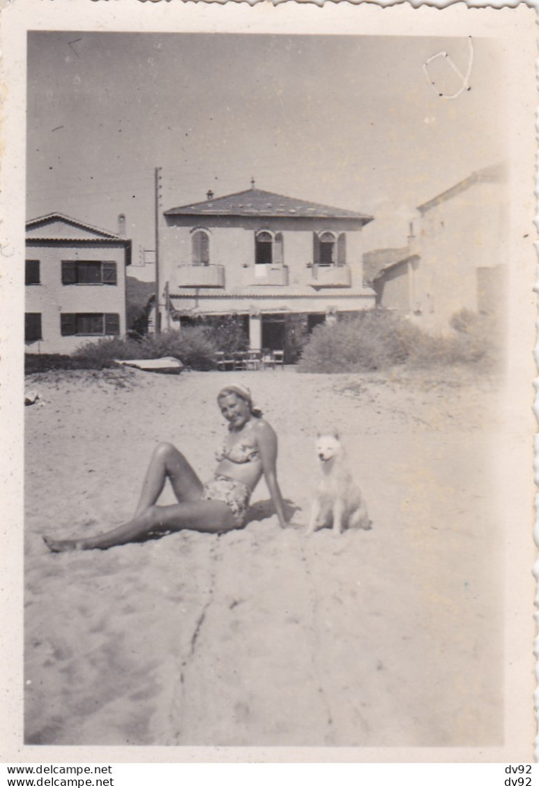 PIN UP ET SON CHIEN SUR LA PLAGE - Pin-up