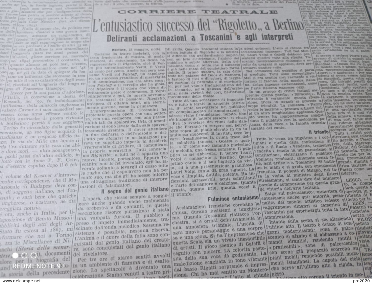 CORRIERE DELLA SERA 24/5/1929 CASTELLENGO TOTI DAL MONTE LAURI VOLPI - Otros & Sin Clasificación