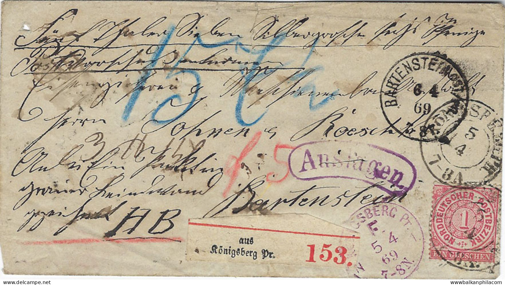 1869 Germany Konigsberg 1Gr To Bartenstein - Other & Unclassified